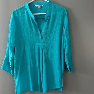 Counter Parts size L Women's Aqua Blouse tunic coastal spring flowy semi sheer
